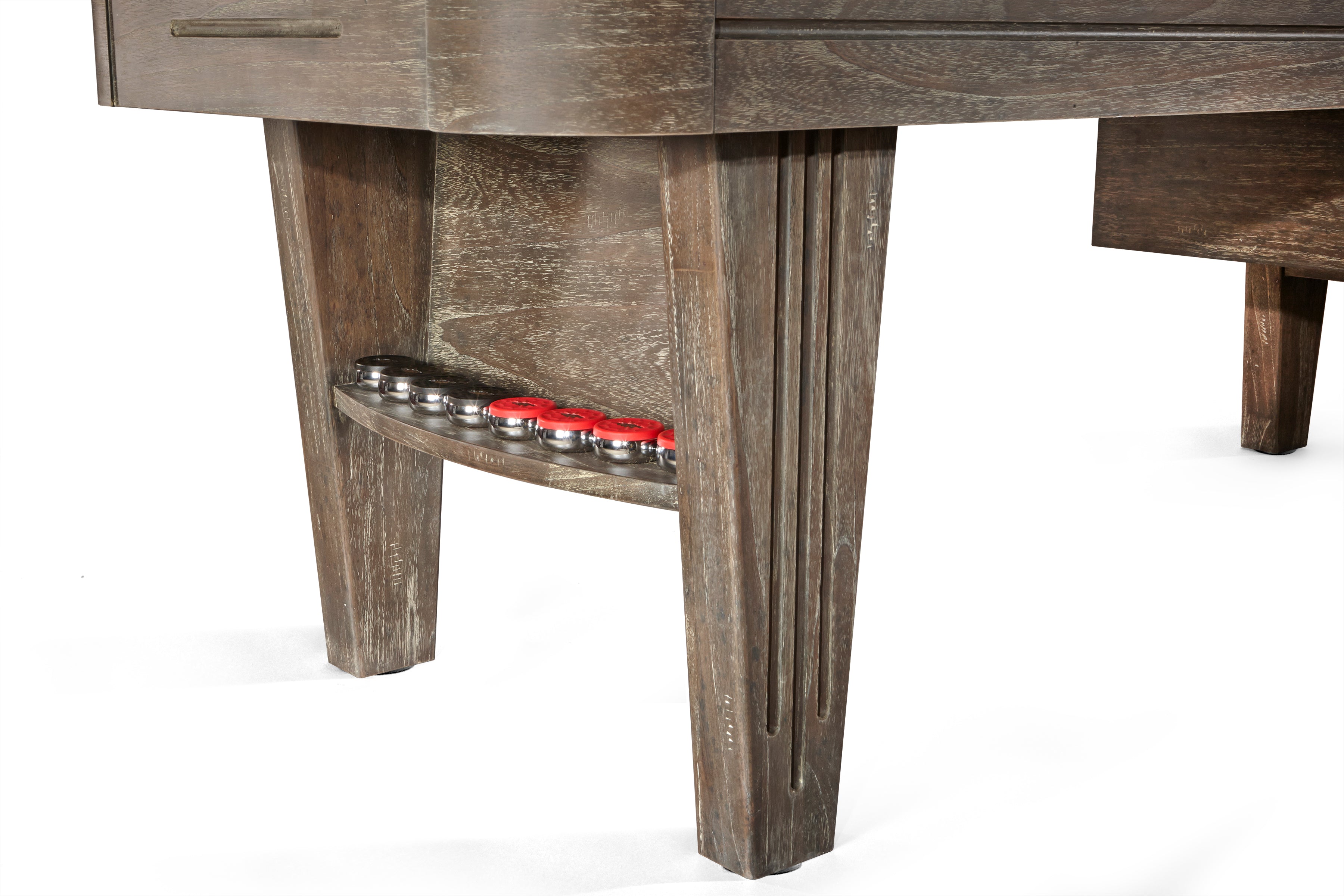 Andover II 14' Shuffleboard Table in Driftwood finish - end shelves