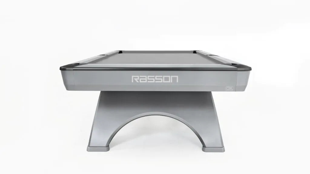 Rasson Ox II pool table in Silver Fluorocarbon - front view