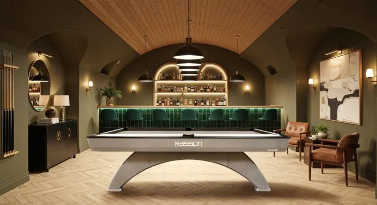 Rasson Ox II pool table in Silver Fluorocarbon - lifestyle