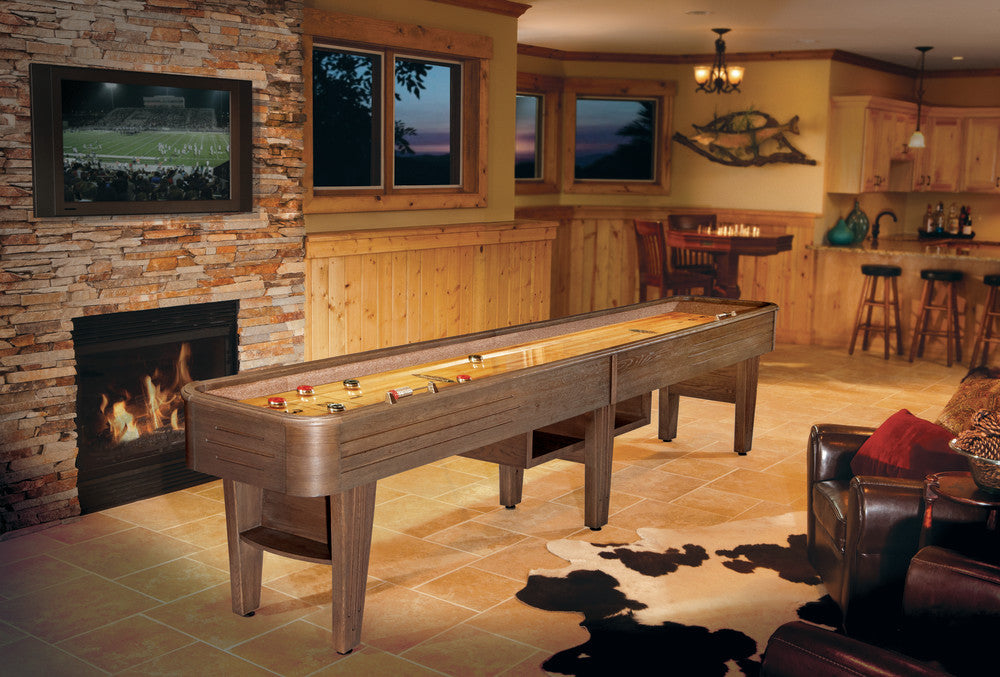 Andover II 14' Shuffleboard Table in Rustic Dark Brown finish