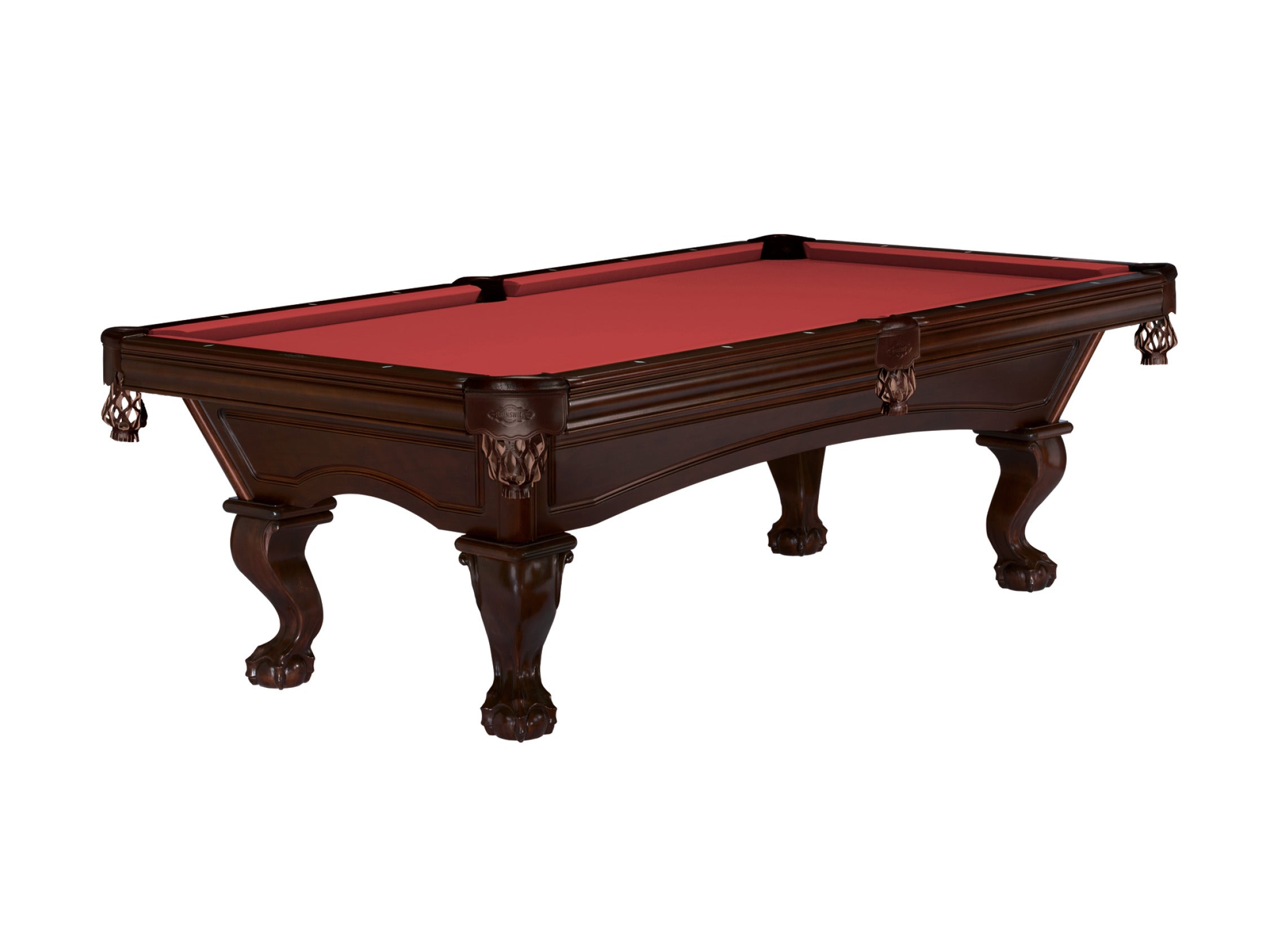 Brunswick Glenwood with Talon Ball & Claw Leg — Espresso finish with Cardinal red cloth