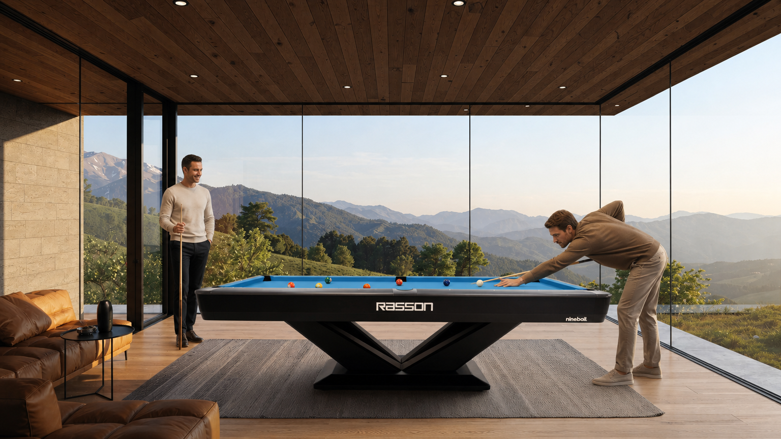 Rasson Victory III pool table lifestyle in a mountain home